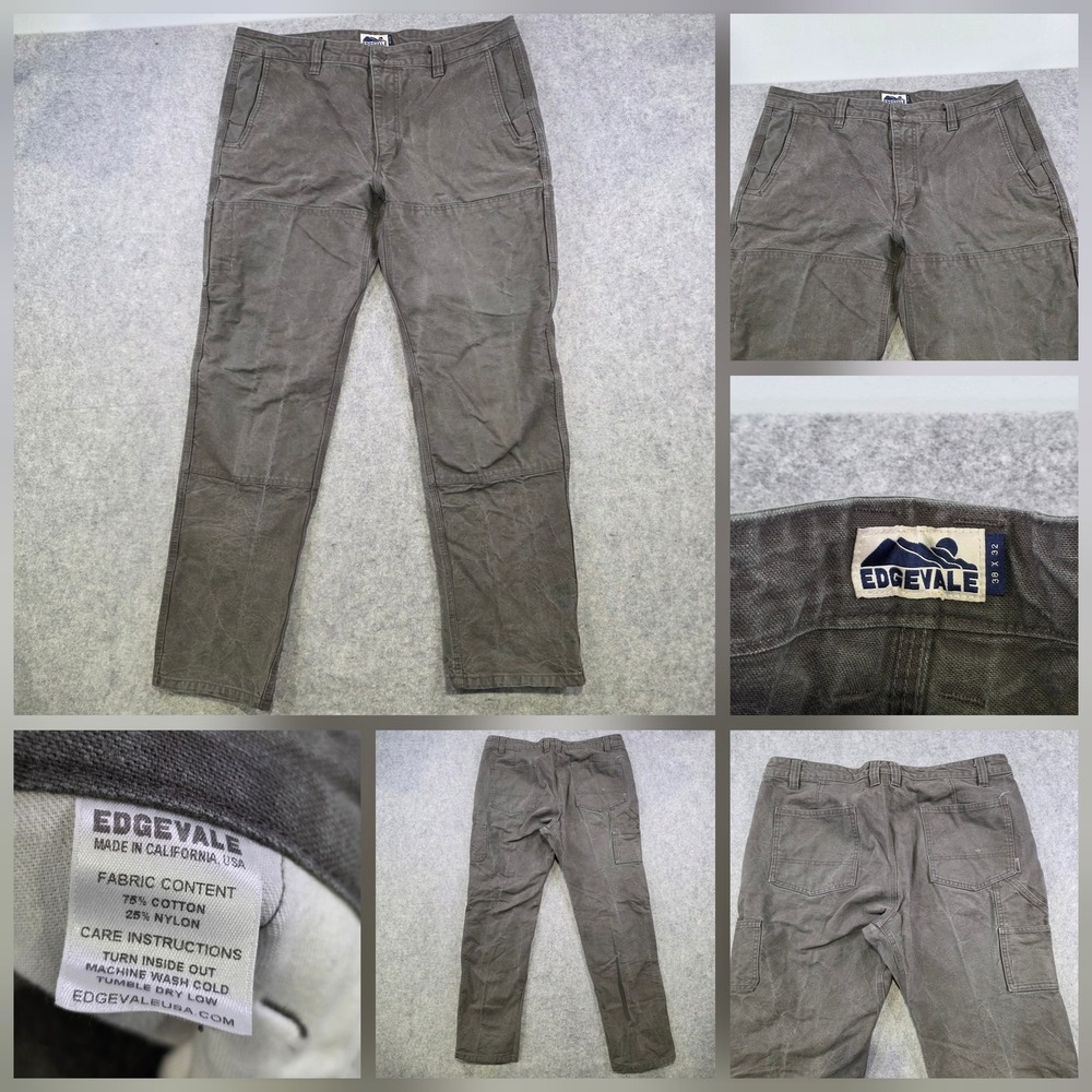 Edgevale Pants Mens 38x32 Gray Canvas Cargo Workwear Utility Hiking Made USA